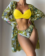 KEHLANI 3 Piece Floral Pattern Bikini & Cover Up