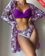 KEHLANI 3 Piece Floral Pattern Bikini & Cover Up
