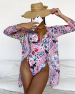 ANGELINA Floral Print One-piece & Cover Up Kimono
