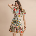 FRENCH RIVIERA Resort Wear Flare Sleeve Floral Embroidery Mesh Mini Dress
